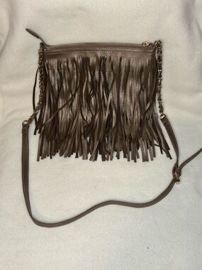 Unbranded Gold Metallic Leather Fringe Crossbody Bag